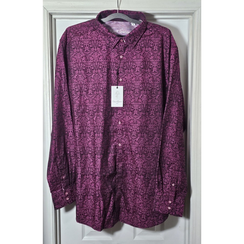 Robert‎ Graham Luther Long Sleeve Button Up Shirt Size 2XLT Burgundy Flip Cuff